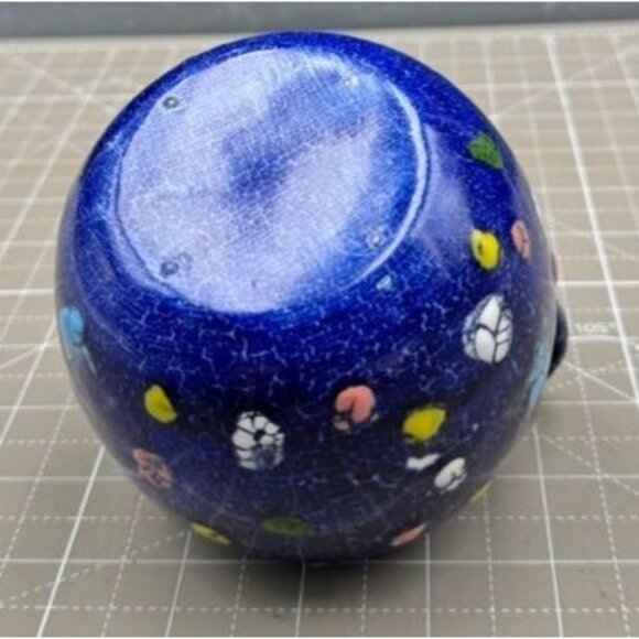 MCM Hand-Painted Blue Ceramic Jug Multicolor Polka Dot Splash - Picture 5 of 5